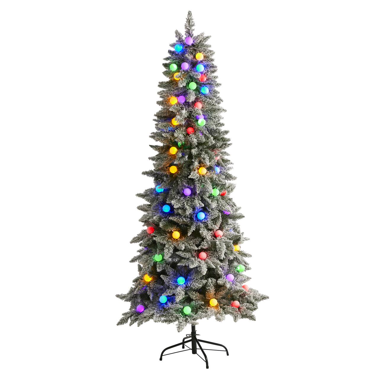 6.5ft. Pre-Lit Flocked British Columbia Mountain Fir Artificial Christmas Tree, Multicolor Bulbs